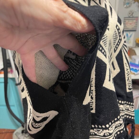 Flying Tomato Cream and Black "Poncho" Turtle Neck Sweater, Small - Picture 4 of 9